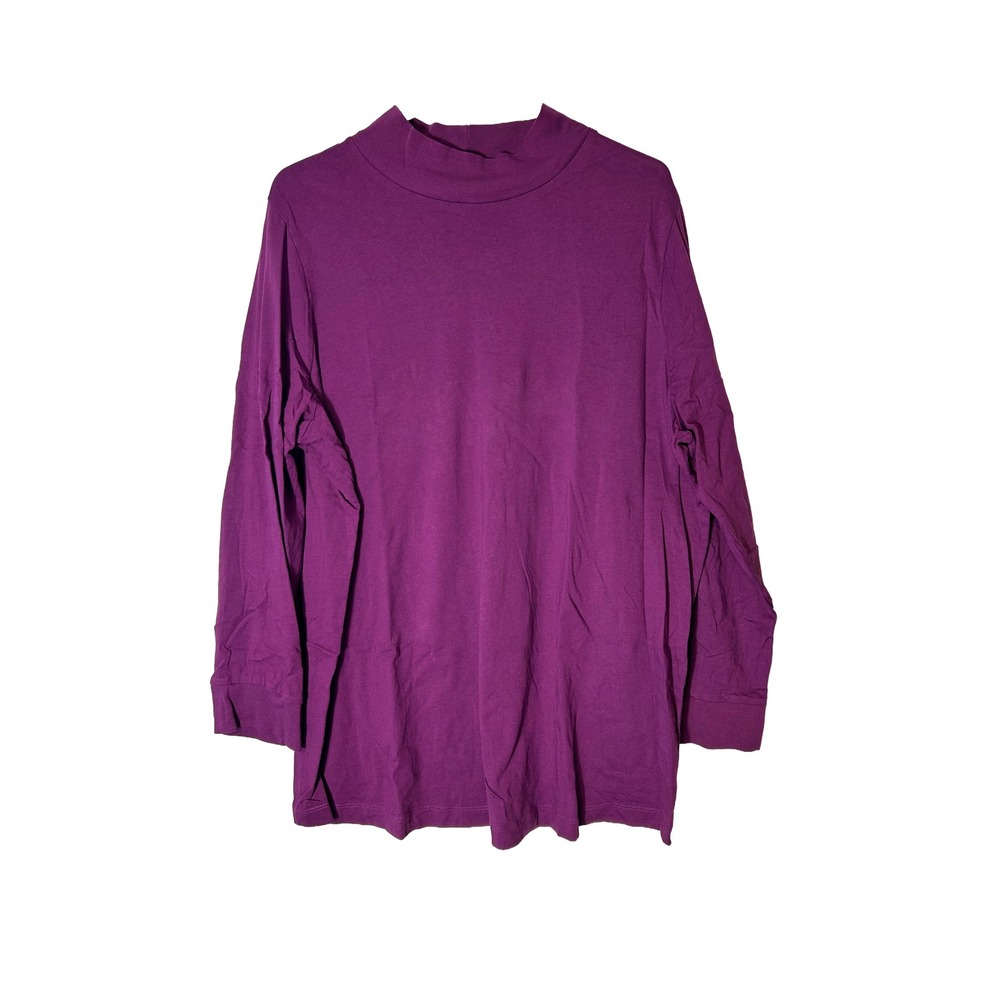 Woman Within Purple Mock Neck Long Sleeve Cotton Tunic Top‎ Plus Size 22 24 1X